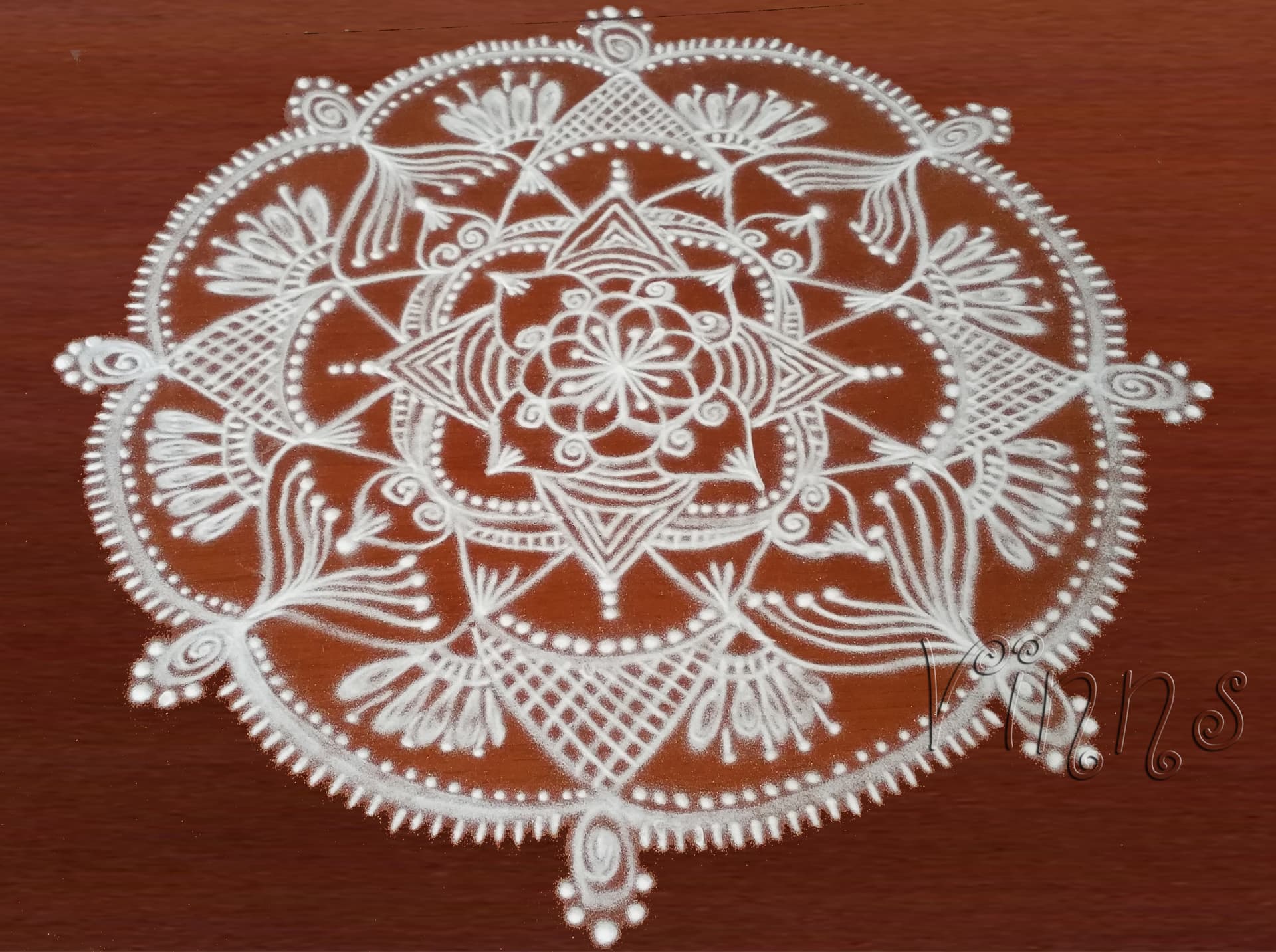 Freehand Rangoli in White
