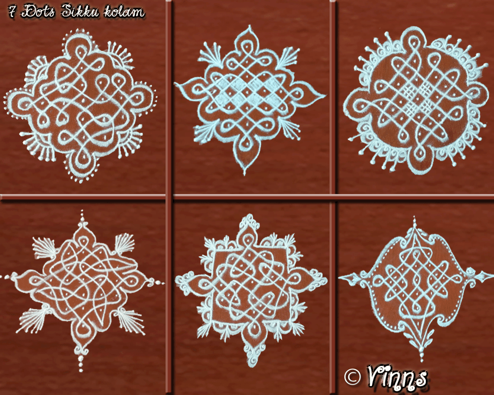 Collection of 7 Dots Kolam - Beginner, Apartment Kolams