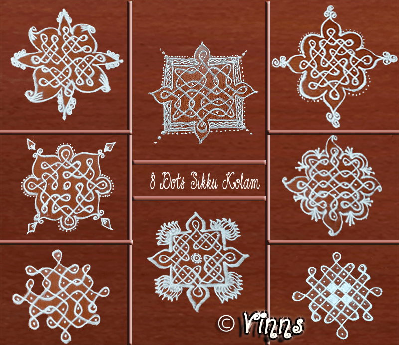 Collection of 7 Dots Sikku Kolam - Small kolams for daily