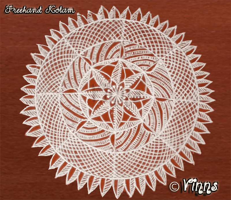 Rangoli in White -7 || Mandala-Freehand Kolam || Chukkala leni Muggulu || Dotless Rangoli