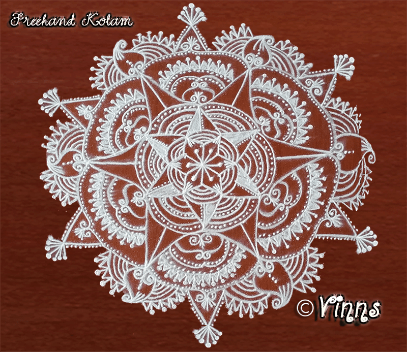 Freehand Flower Kolam, Mandala, Rangoli, Chukkala leni Muggulu