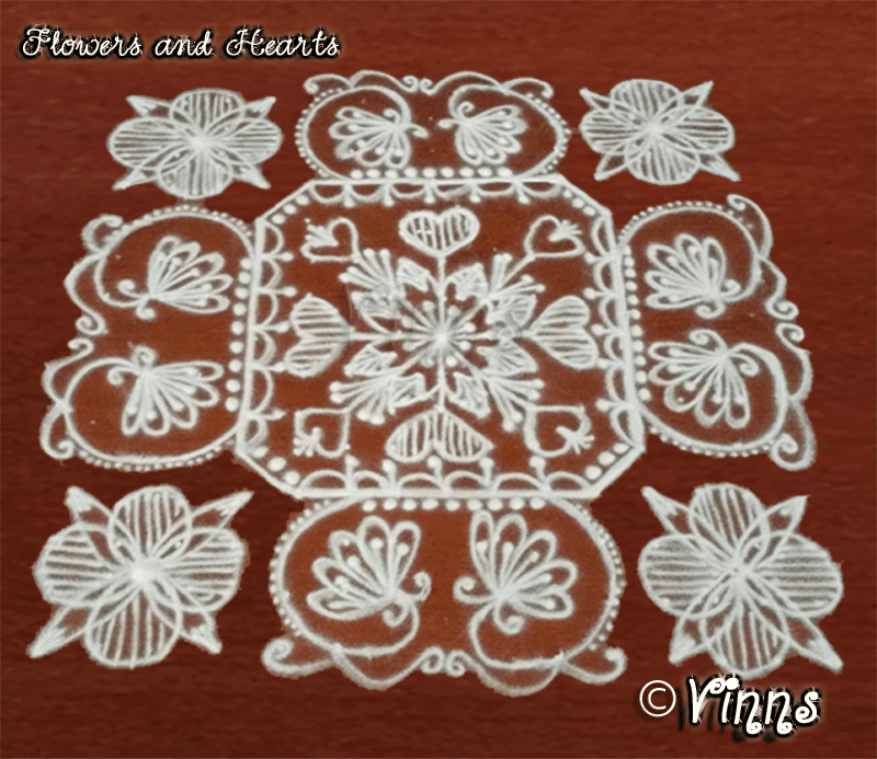 15 Dots Flower and Heart Kolam