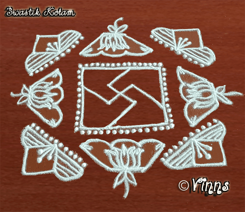 8 Dots Swasthik Kolam, Swasthika Muggulu, Rangoli