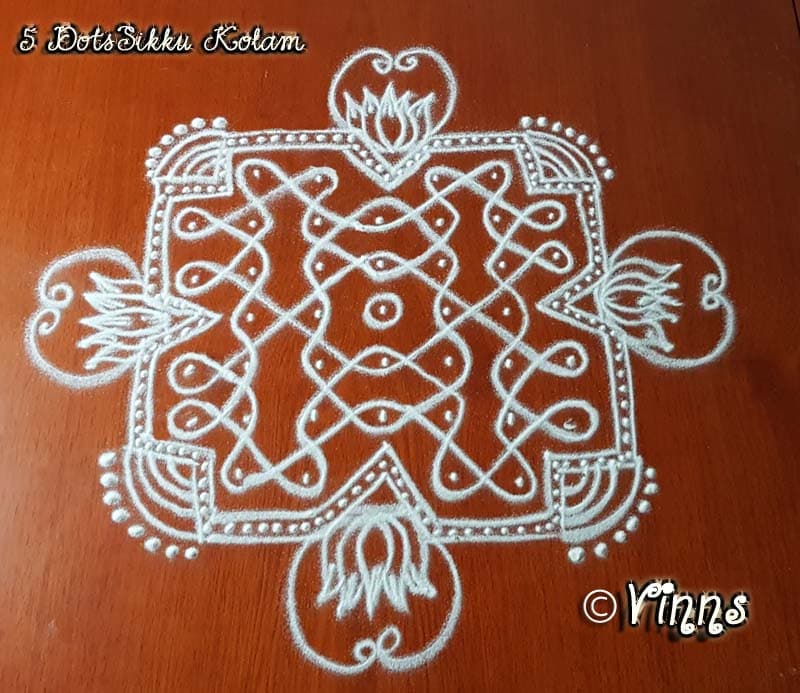 5 dots Sikku Kolam with Lotus || simple and easy Tippudu Muggulu
