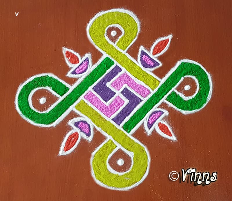 8 dots Swasthik Kolam || Celtic Knot Muggulu || Colour Rangoli