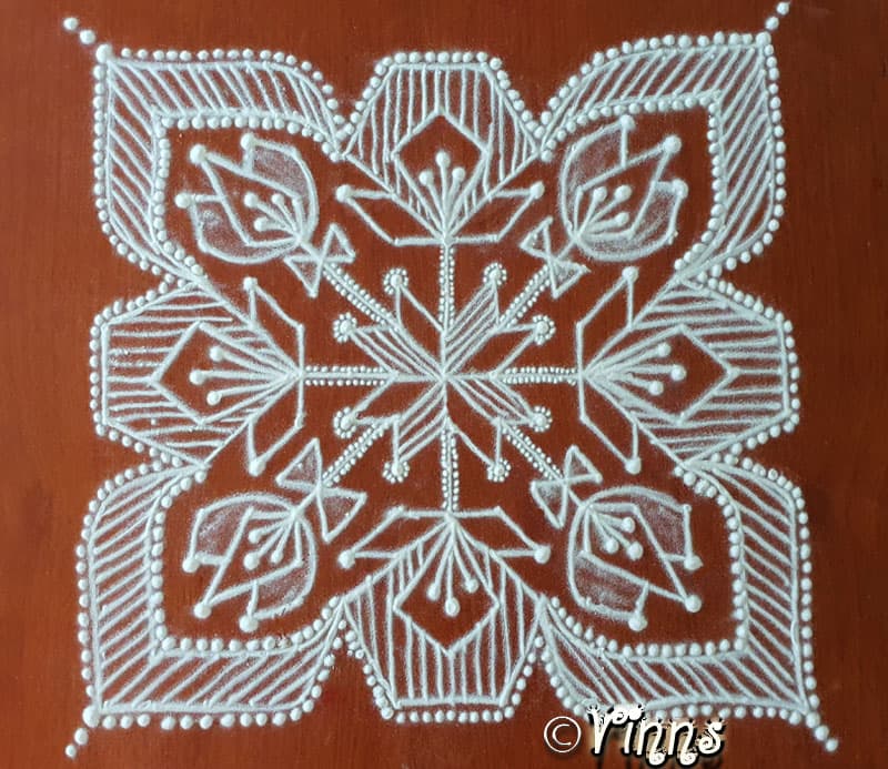 15 dots Flower Kolam || 15 புள்ளி பூக்கோலம் || Flower Rangoli for Beginners