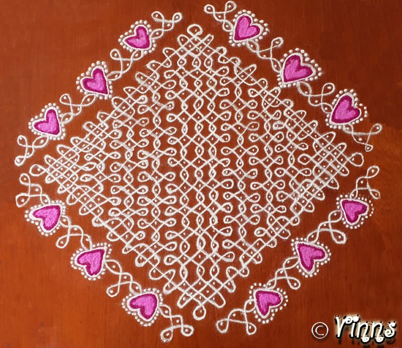 25 dots Valentine's Day Kolam || Heart Kolam || 25 dots Tippudu Muggulu || Rangoli