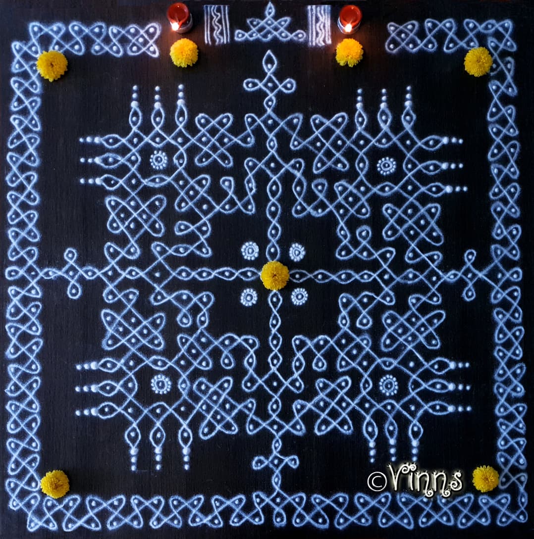 Margazhi - Sikku Kolam || 17 dots chikku kolam with border || Temple Pond Kolam
