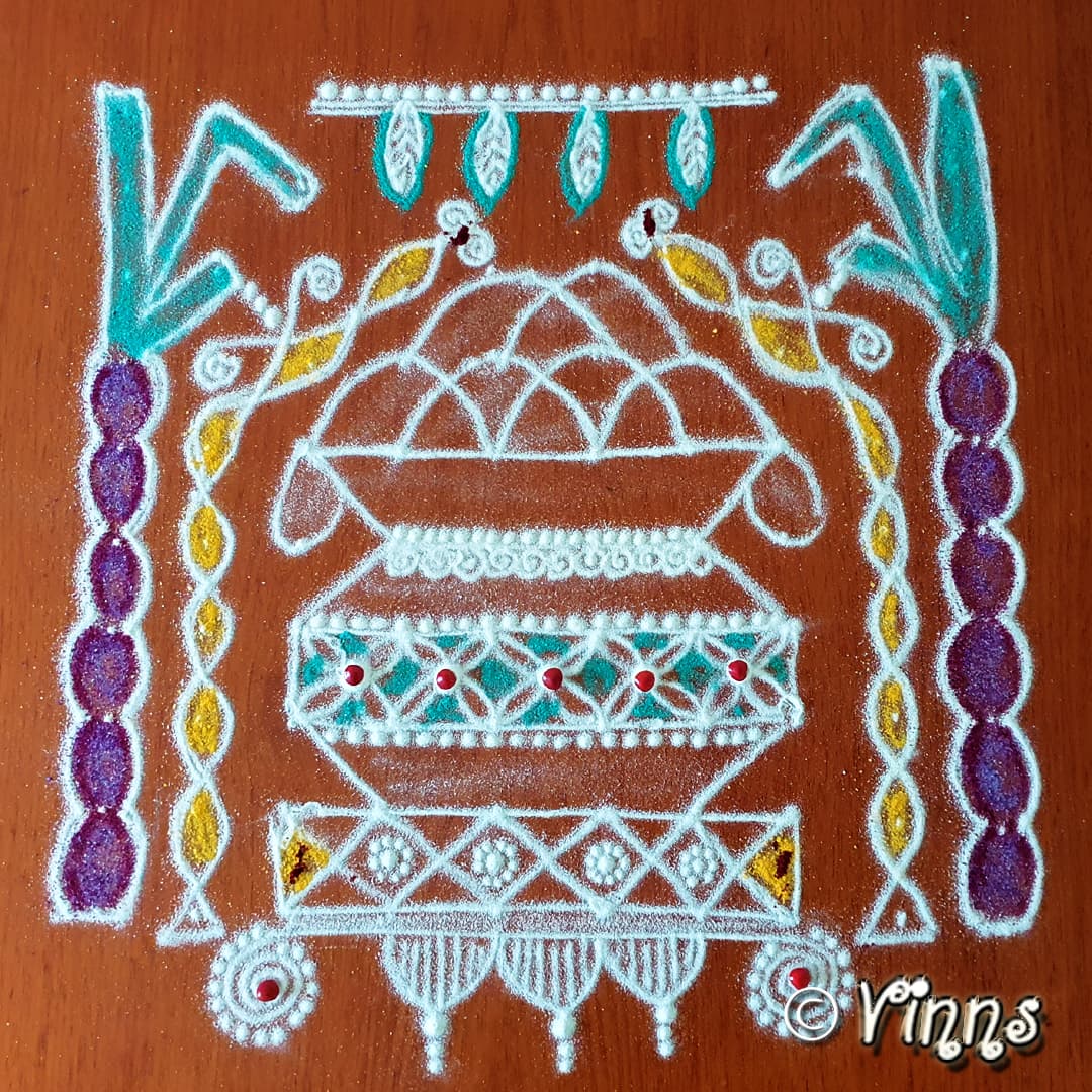 Pongal kolam || pongal Pot Kolam || 11 dots fusion kolam