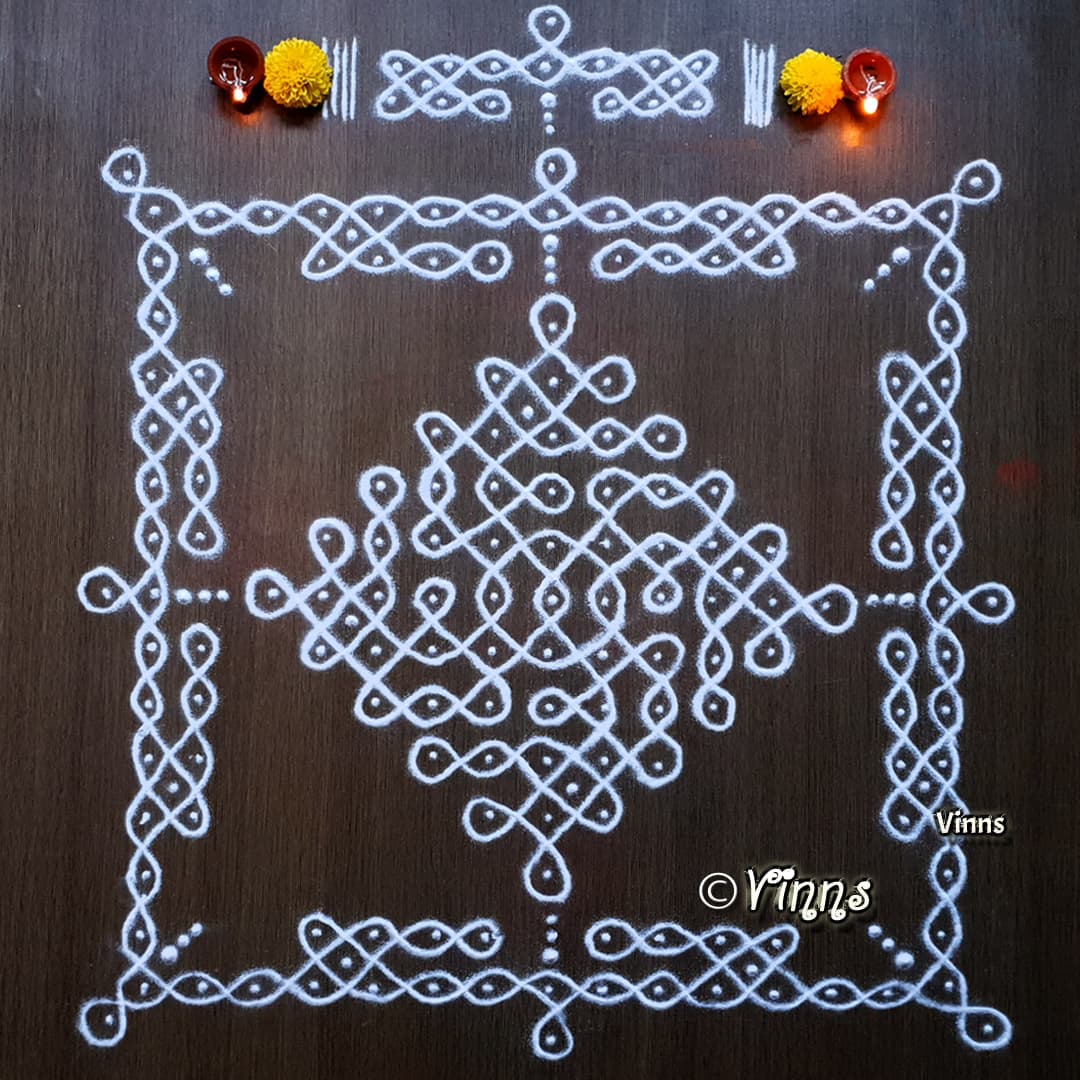 11 Dots Sikku kolam || Tippudu Muggulu || Daily Kolam || Bikki Kolam -4