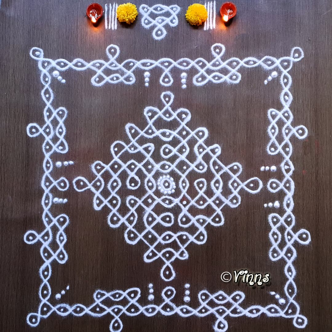 11 Dots Sikku Kolam || Daily Kolams || Chukkala Muggulu || Bikki Kolam -1