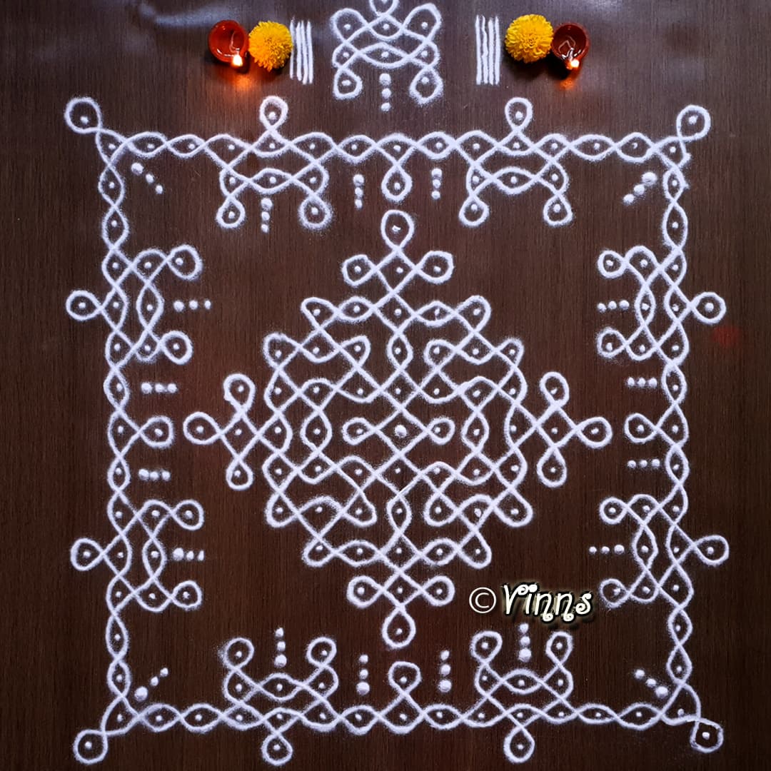 Bikki Kolam - 7 || 11 dots sikku kolam || Daily muggulu