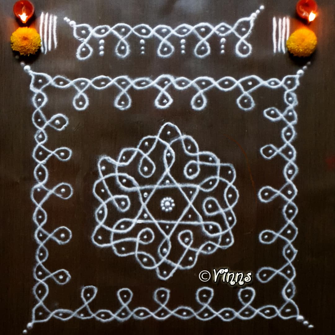 7 dots Sikku Kolam || Star Muggulu || Fusion Rangoli