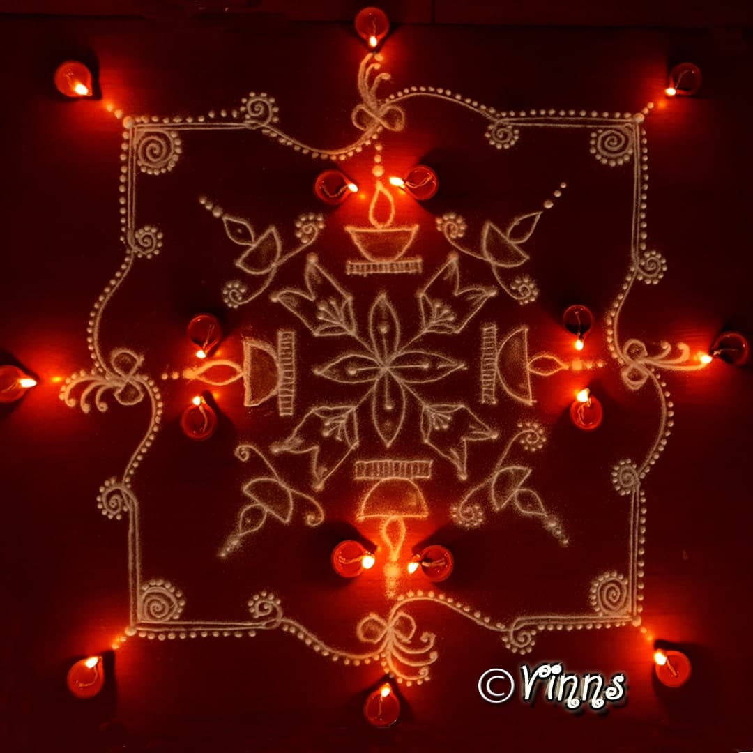 9 dots Karthigai Vilakku Kolam || Simple Deepa Muggulu || Diya Rangoli