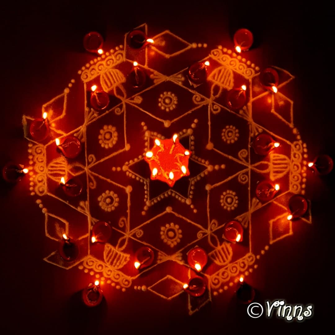 13-7 Dots Karthigai Kolam || Star and Lamp muggulu || Diya Rangoli