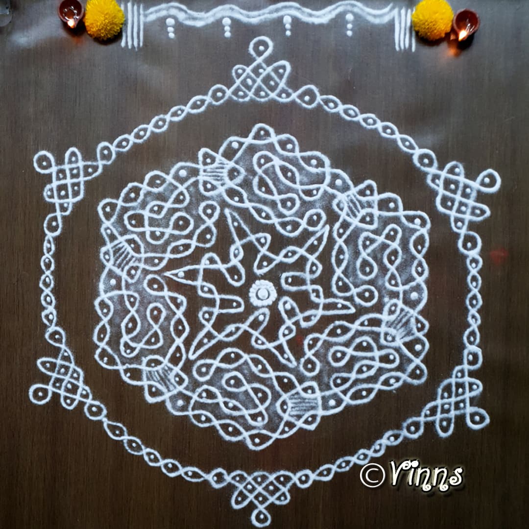 13-7 dots Sikku Sangu Kolam || Conch Rangoli || Sangha Muggulu