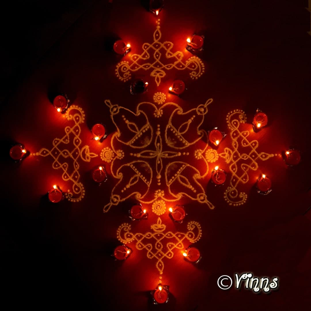 Simple 9 dots Karthigai || easy Deepam Kolam || Vilakku Kolam || Deepa Muggulu || Diya Rangoli