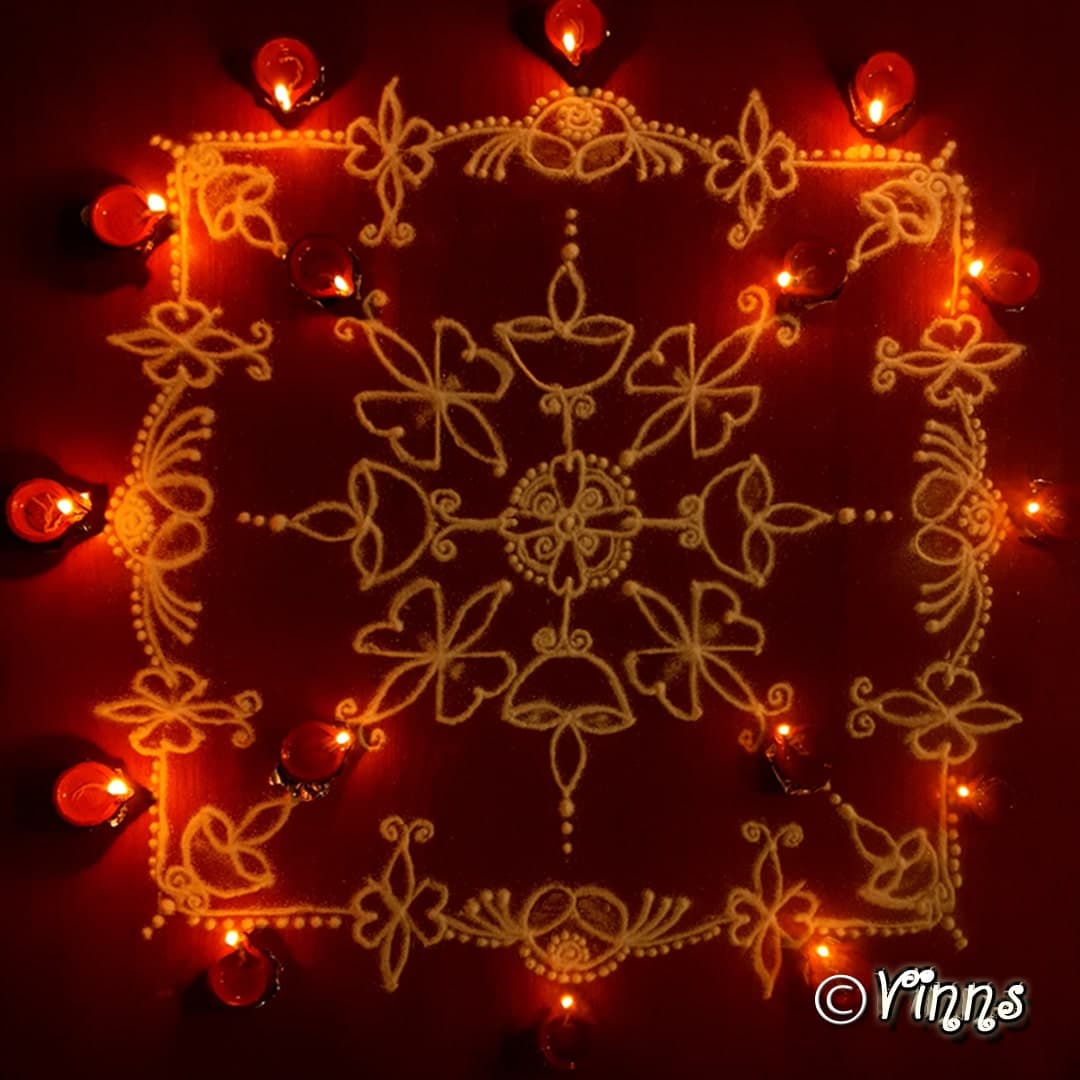 Simple 7 dots Butterfly and Vilakku Kolam || Karthigai Deepa Muggulu || Diya Rangoli || Agal Vilakku