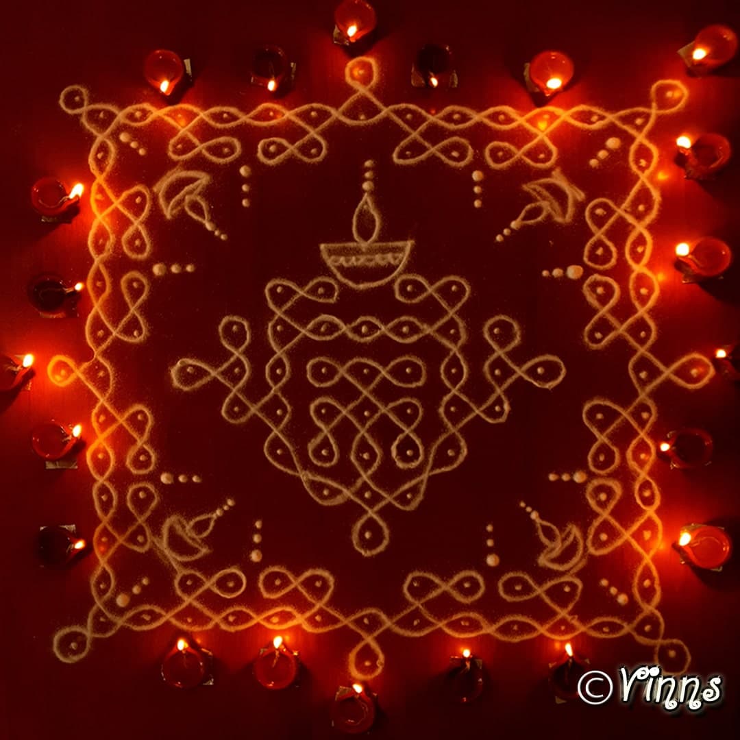 Simple and Easy 9 dots Karthigai Vilakku Kolam || Sikku Kolam ||Deepa Tippudu Muggulu ||Diya Rangoli