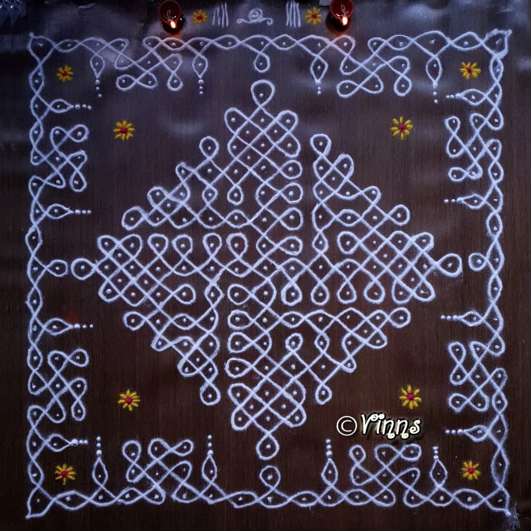 15 Dots Brahmamudi Sikku Kolam || Simple Margazhi Kolam