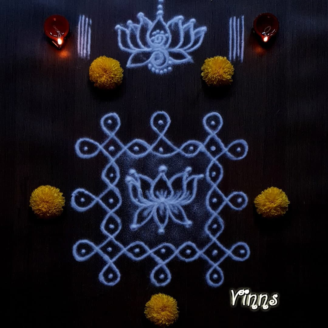Simple 5 dots Margazhi Sikku Kolam || Lotus Flower Tippudu Muggulu