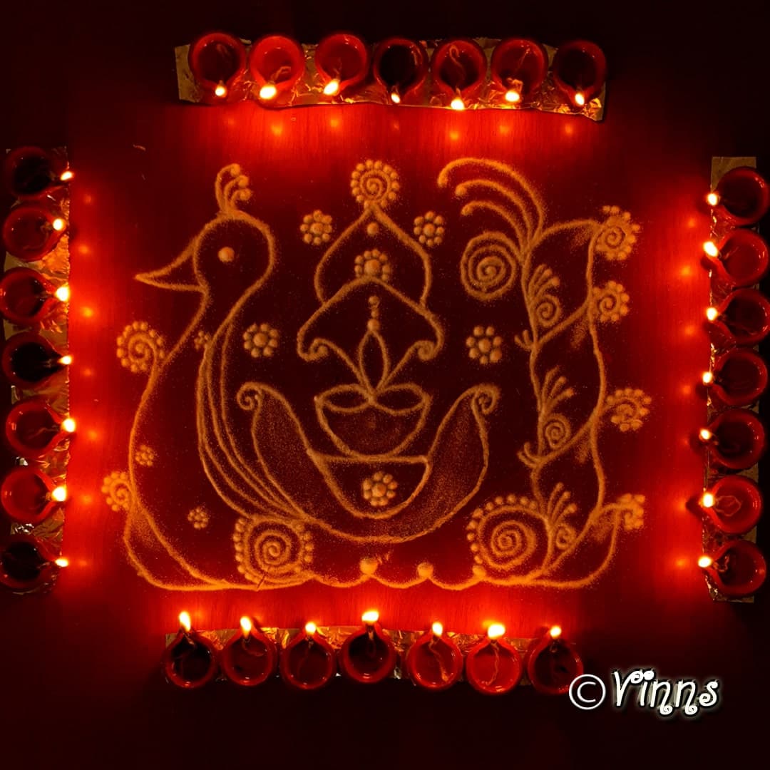 Simple Karthigai Deepa Kolam || Easy 9 dots Anna pakshi Kolam || Diya Rangoli || Bird Muggulu