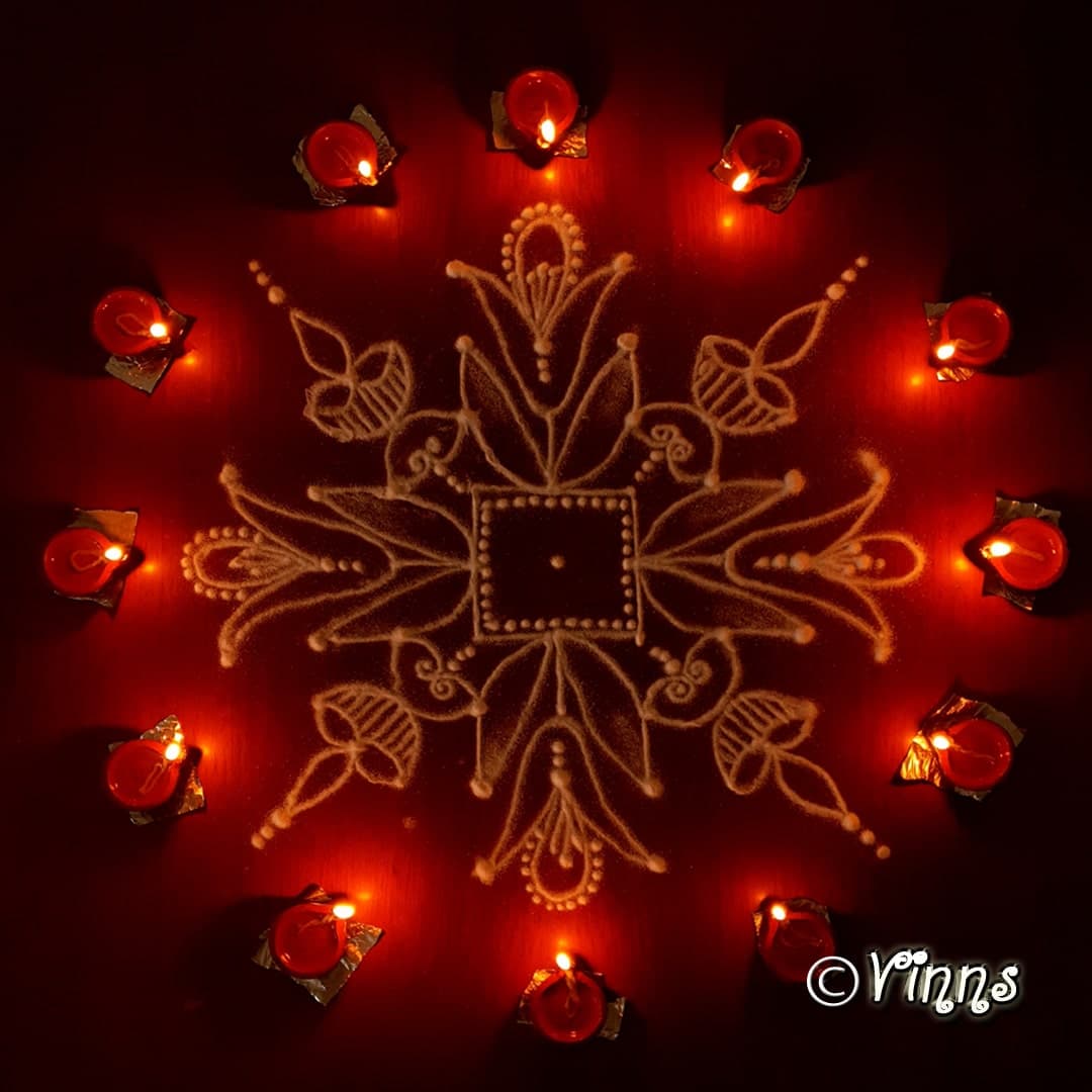 Easy 9 dots Karthigai deepam Kolam || Tulips Kolam || Diya Rangoli