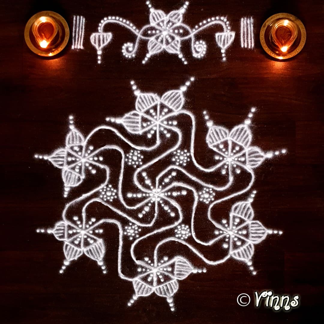 11 dots Parijatha Kodi Kolam || Flower Rangoli