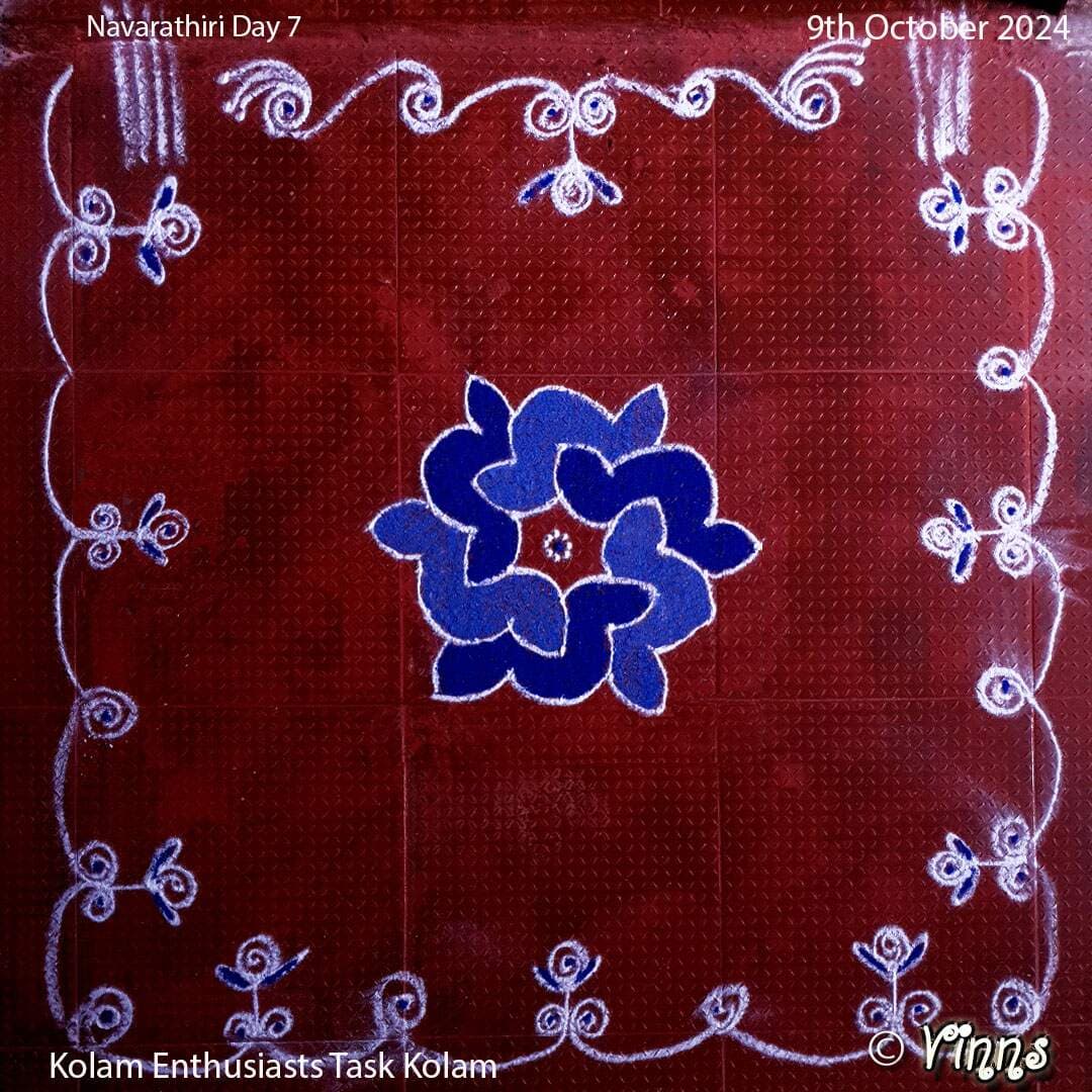 Day 7 Navarathiri Kolam || Blue colour Navaratri Rangoli || 7 dots Flower Muggulu