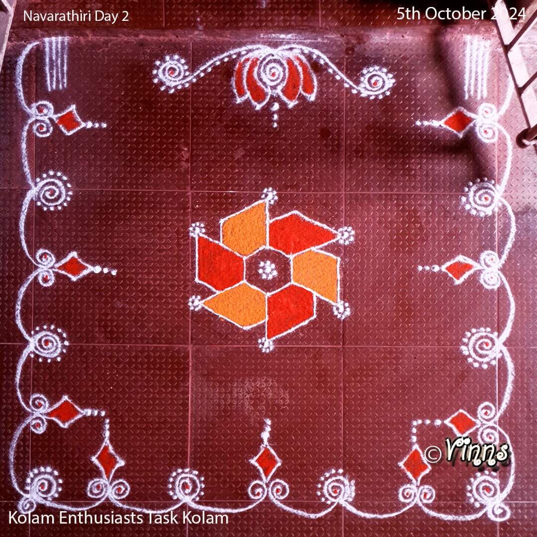 7 Dots Orange Colour Kolam || Navarathiri Kolam || Navaratri Rangoli || 7-4 Dots Muggulu