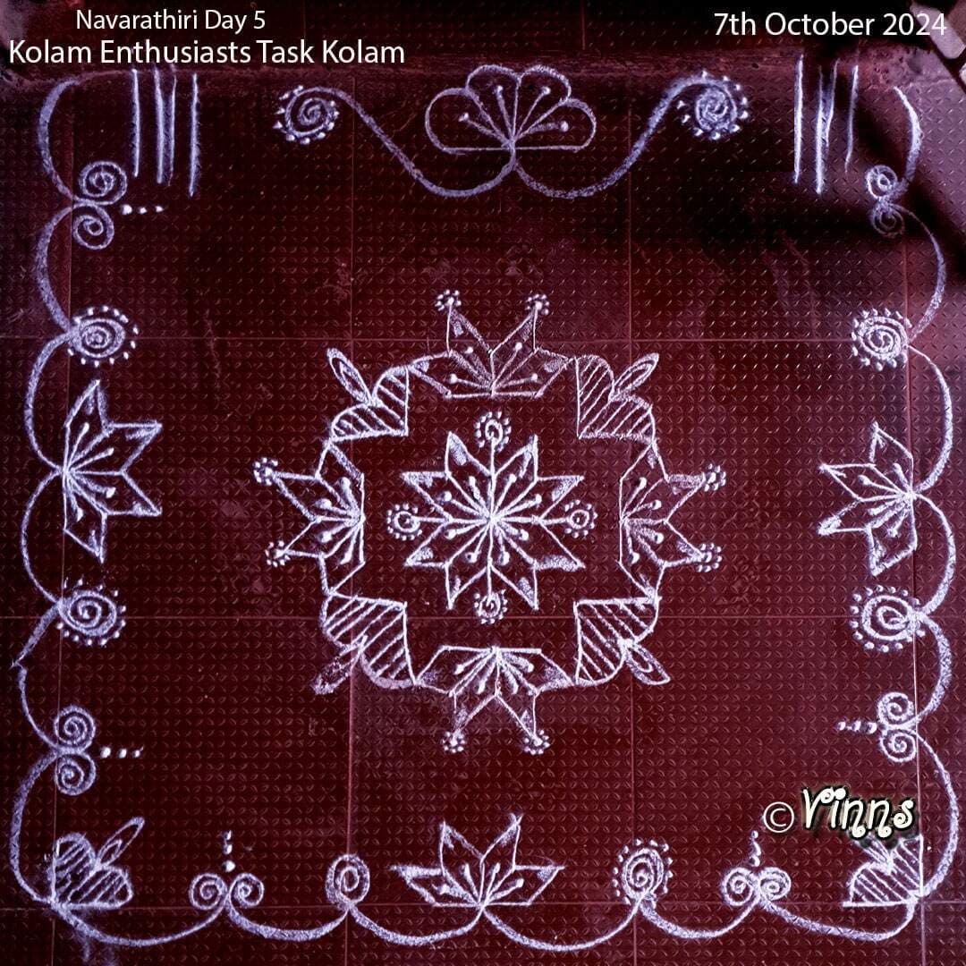 9 Dots White Flower Kolam || Day 5 of Navarathiri || Navaratri Rangoli